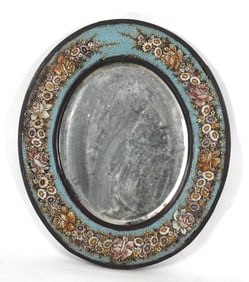 Italian Micromosaic Floral Decorated Oval Mirror, 19th Century