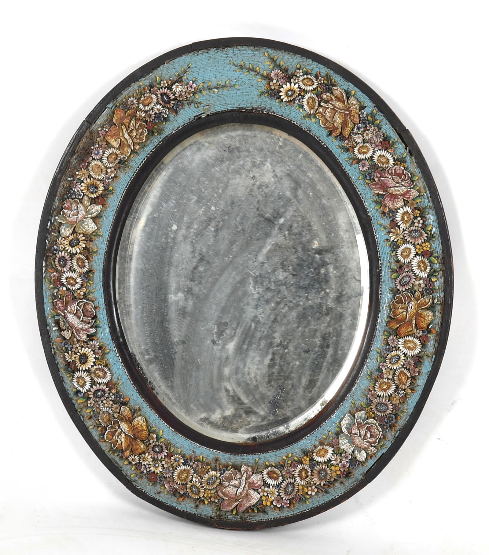 Italian Micromosaic Floral Decorated Oval Mirror, 19th Century (1 of 8)