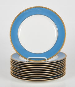 Royal Worcester, a Set of Twelve Blue and Gold Plates