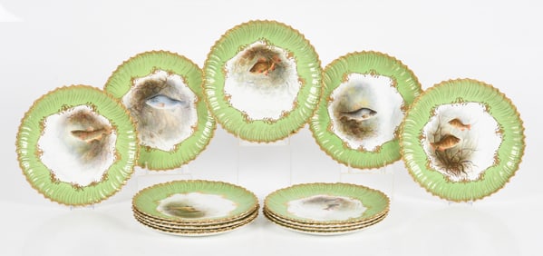 A Set of Hand Painted Plates by Cauldon, Fish