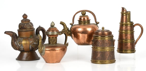 Five Pieces of Tibetan Copper Table Ware