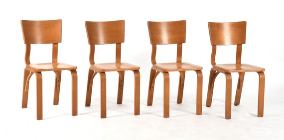 Set of Four Thonet Style Molded Plywood Side Chairs, Mid 20th Century