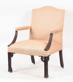 George III Chinese Chippendale Carved Mahogany Library Armchair, 18th Century