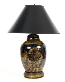 A Chinese Mirror Black Porcelain Ginger Jar/Lamp