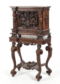 Italian Renaissance Revival Style Carved Walnut Cabinet on Stand, 19th Century