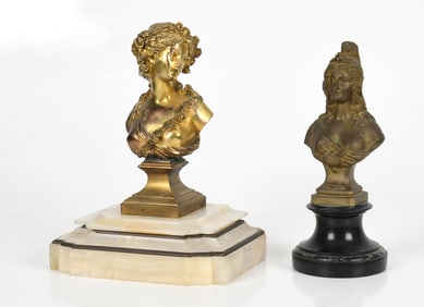 Two French Gilt Bronze Female Busts, Late 19th Century