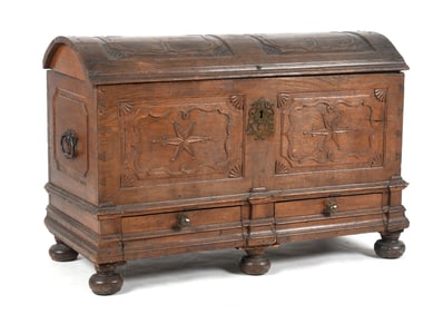 North European Carved Oak Dome Lid Blanket Chest, Late 17th Century