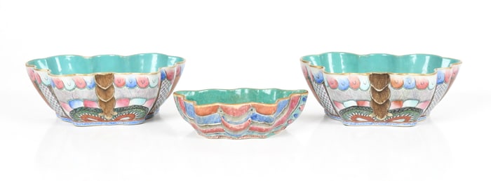 Three Chinese Qing Dynasty Porcelain Butterfly Form Bowls
