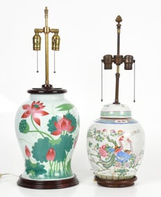 Two Chinese Porcelain Jars/Lamps