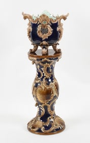 Continental Rococo Revival Majolica Jardiniere on Stand