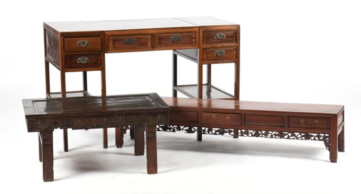 Three Pieces of Chinese Carved Rosewood Furniture, 20th Century