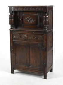 English Carved Oak Court Cupboard, Late 19th Century