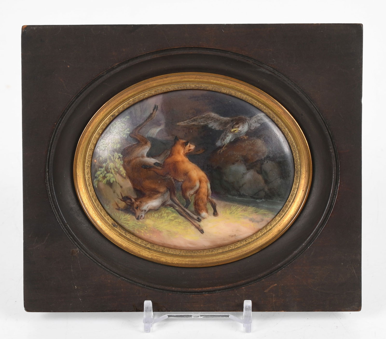 Miniature Painting on Porcelain, Fox, Eagle and Deer (1 of 6)