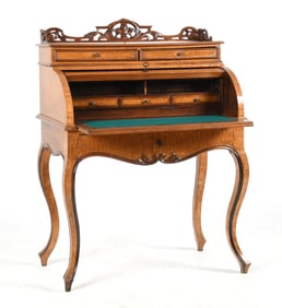 Continental Rococo Revival Elm Cylinder Desk, Late 19th Century