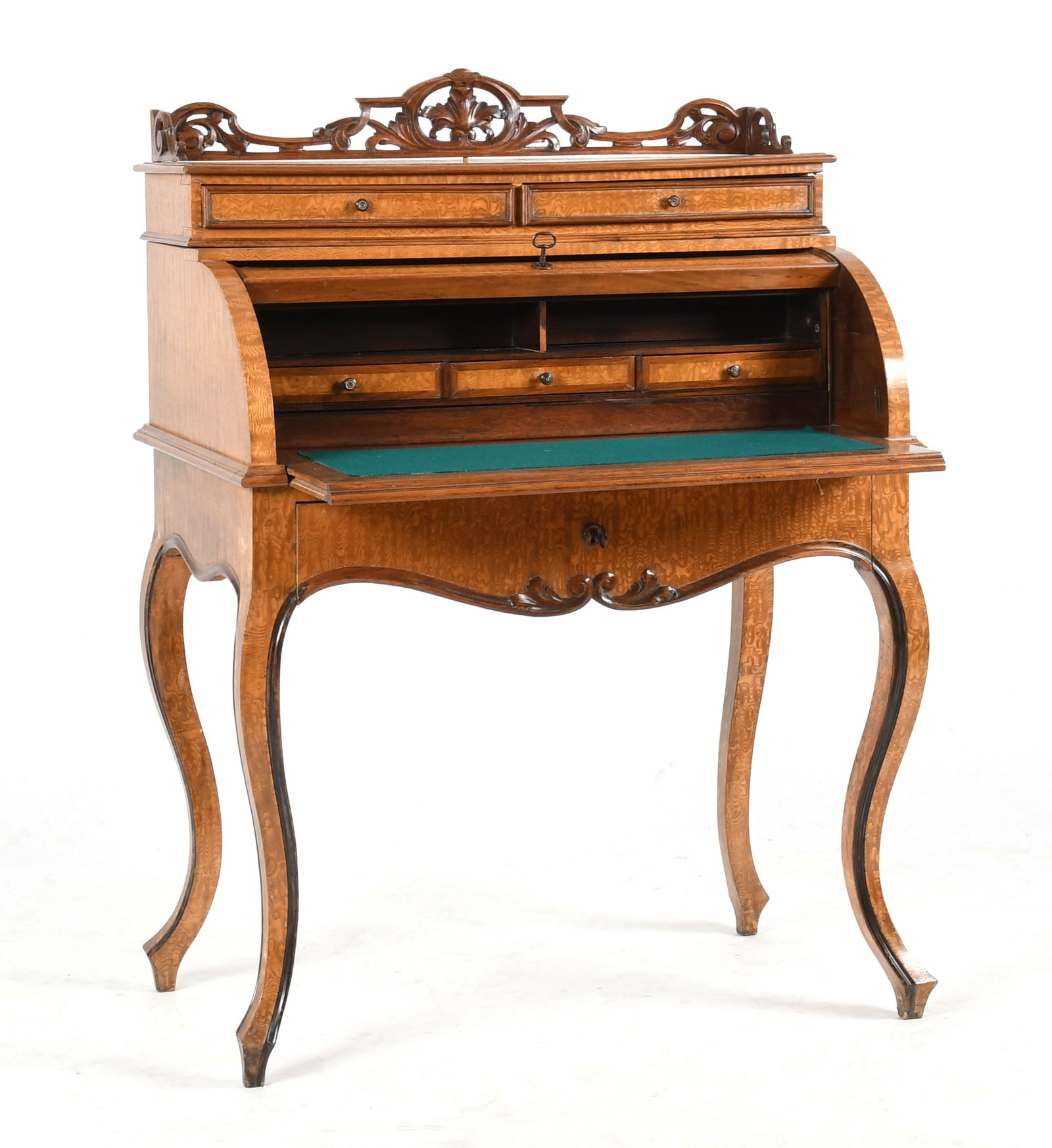Continental Rococo Revival Elm Cylinder Desk, Late 19th Century (1 of 13)
