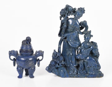 Two Chinese Carvings in Lapis Lazuli