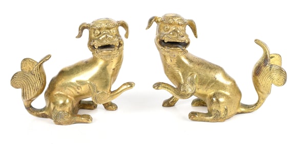 A Pair of Chinese Bronze Foo Dogs