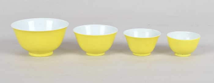 A Set of Chinese Graduated Yellow Porcelain Bowls