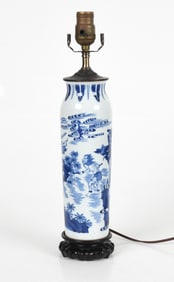 A Chinese Blue and White Porcelain Vase/Lamp
