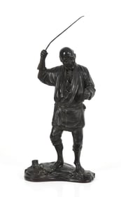 A Japanese Bronze Figure of a Fisherman