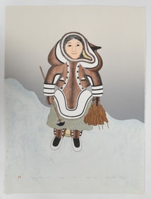 Mary Pudlat (Inuit, 1923-2001), Lithograph - "Woman Gathering Kelp"
