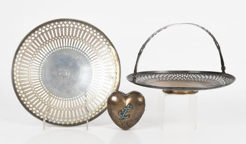 Three Pieces of Sterling Silver Including a Heart Shaped Box