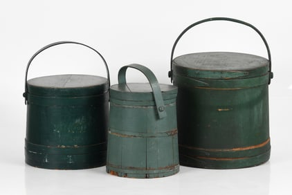 Three Green-Painted Softwood Firkins, 19th Century