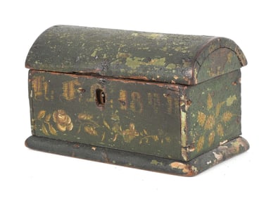 Miniature Paint Decorated Dome Lid Box, Dated 1843