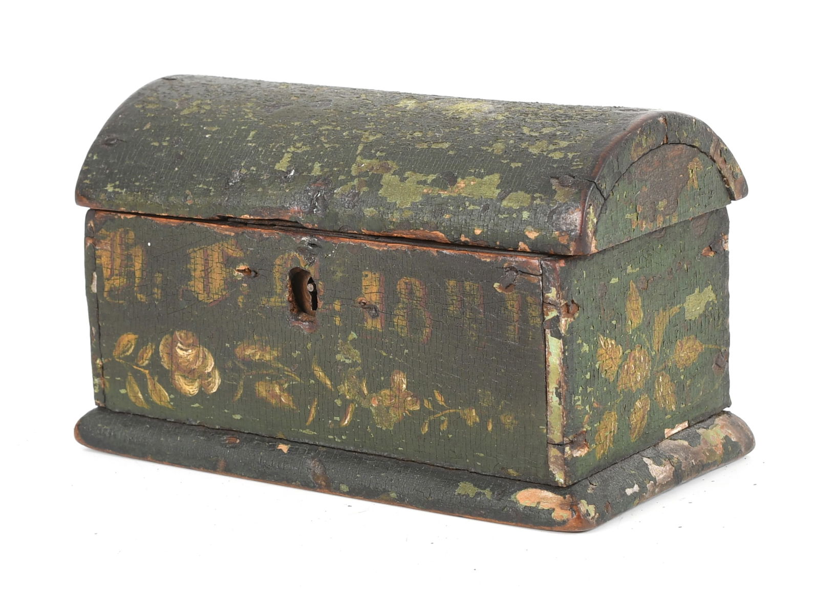Miniature Paint Decorated Dome Lid Box, Dated 1843 (1 of 7)