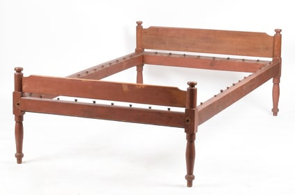 American Red-Paint Decorated Walnut Low Post Bed, 18th/19th Century