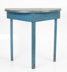 American Country Blue-Painted Demilune Console Table, Early 20th Century