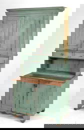 Sheraton Green-Painted Two-Part Stepback Cupboard, 19th Century