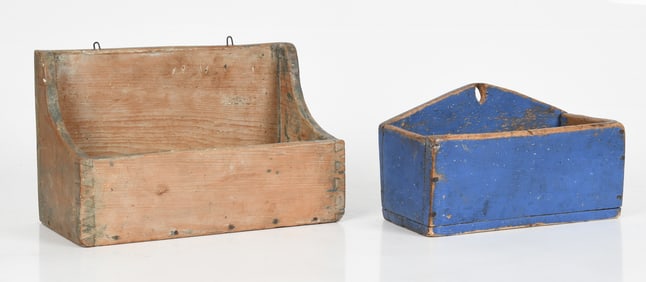 Two Primitive Painted Softwood Hanging Wall Boxes, Late 19th Century
