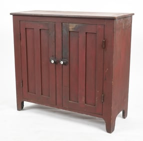 Pennsylvania Sheraton Red-Painted Tulip Poplar Side Cupboard, Mid 19th Century