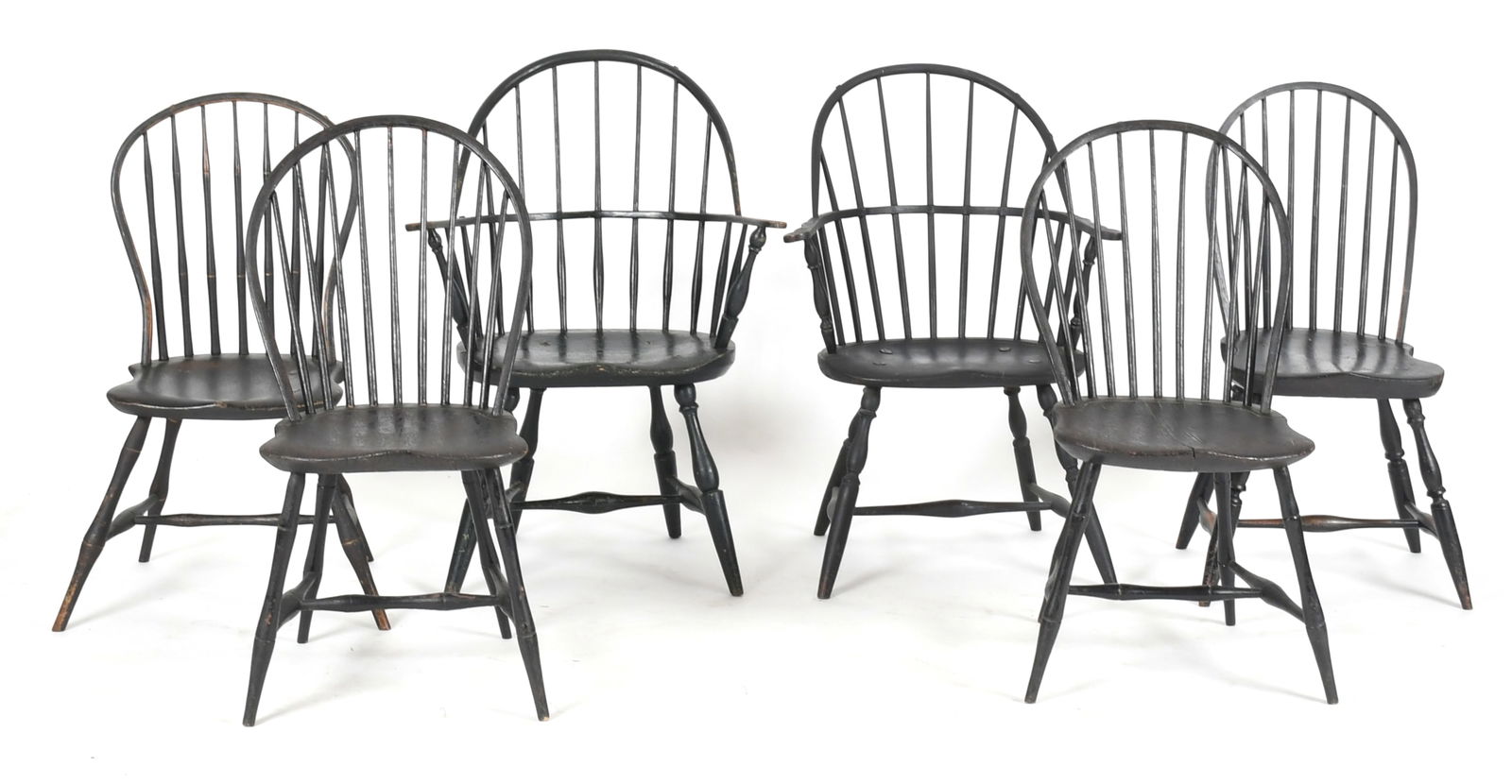 Assembled Group of Six Black-Painted Windsor Chairs, 19th Century (1 of 15)