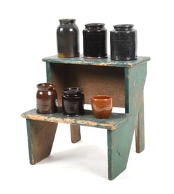 American Country Green-Painted Two-Tier Plant / Flower Stand, Late 19th Century