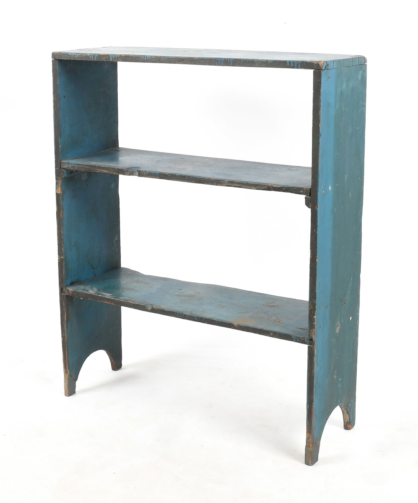 American Country Blue-Painted Dovetailed Bucket Bench / Shelf, 19th Century (1 of 8)