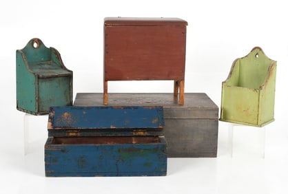 Five American Primitive Painted Boxes, 19th Century