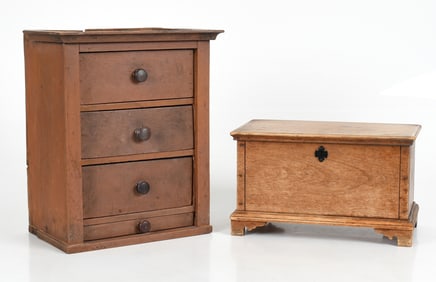 Two American Miniature Softwood Chests, 19th-20th Century