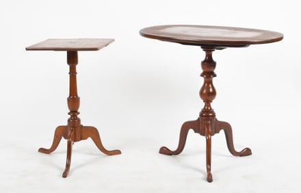 Queen Anne Mahogany Tea Table and Cherry Candlestand, 18th Century