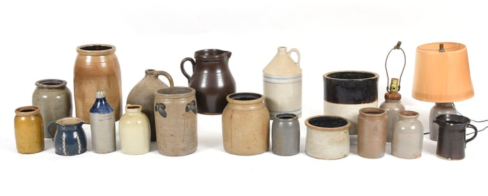 Nineteen Pieces of American Salt Glazed Stoneware and Others, 19th-20th Century