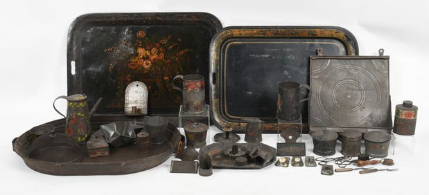 Group of American Paint Decorated Toleware and Others, 19th-20th Century