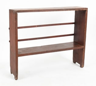 American Country Red-Painted Pine Dovetailed Bucket Bench / Shelf, 19th Century
