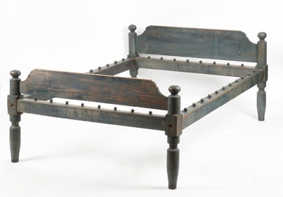 American Blue-Paint Decorated Softwood Low Post Bed, 18th/19th Century