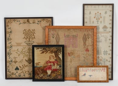 Five American and English Girlhood Needlework Samplers, 19th Century
