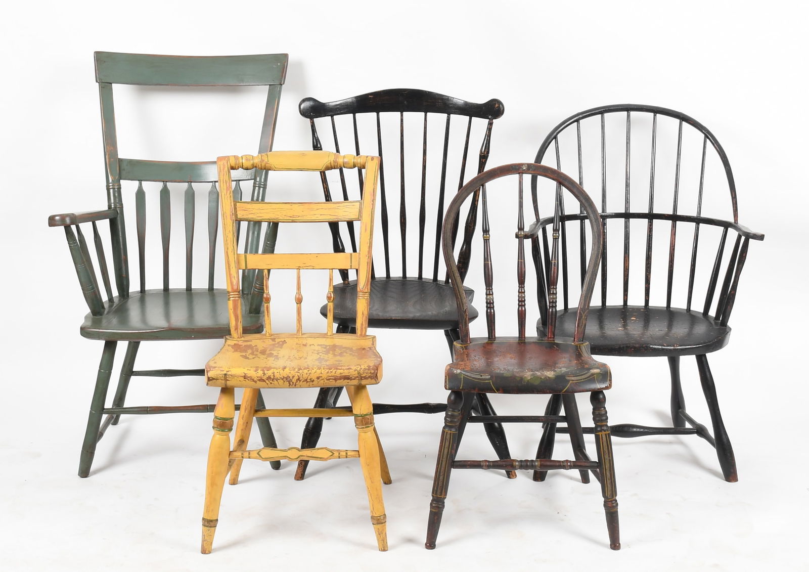 Group of Five Paint Decorated Mixed Wood Windsor Chairs, 19th-20th Century (1 of 14)