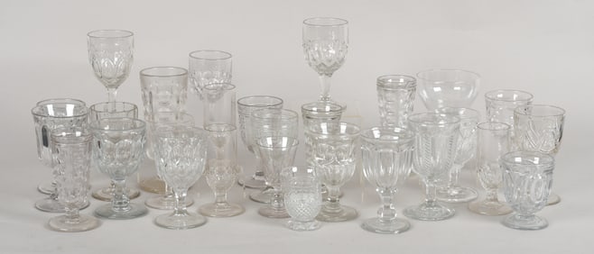 Assembled Group of Twenty-Eight of Molded Clear Glass Water Goblets and Others