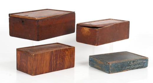 Four American Painted Slide Lid Boxes, 19th Century