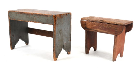 Two American Country Painted Benches, 19th Century