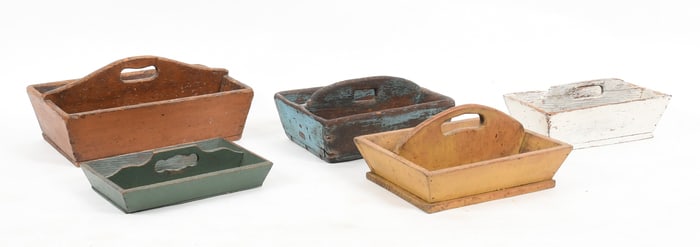 Group of Five American Primitive Painted Cutlery Trays, 19th Century